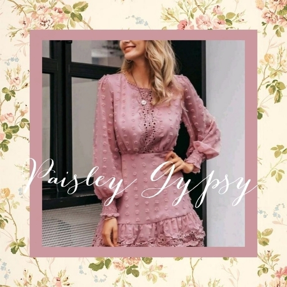 CONTRAST LACE BLUSH POLKA DOT GLAMOROUS DRESS - Picture 5 of 16